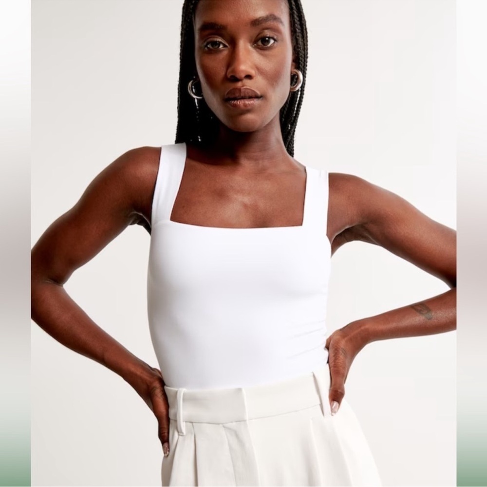 Abercrombie & Fitch XS white Seamless Fabric Ruched Strap Bodysuit basic layer